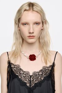 Collar perlas rosa rojo