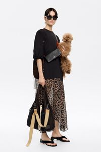 Vestido midi bimateria Cheetah caqui