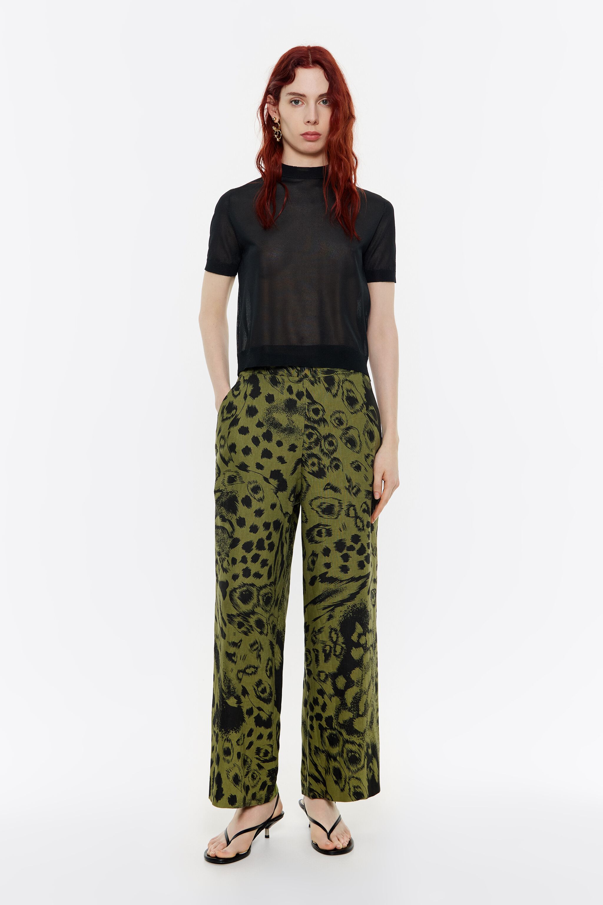 Pantalon lino Animal mix verde