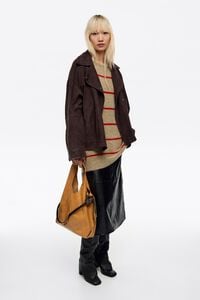 Cazadora cruzada ante marr&oacute;n oscuro