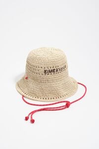 Gorro efecto rafia natural con cord&oacute;n