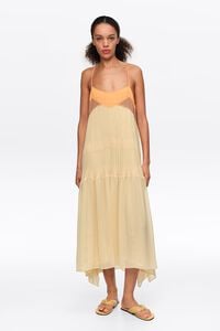 Vestido de tirantes plisado l&iacute;nea A amarillo claro