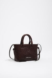 Bolso mini trenzado piel marr&oacute;n oscuro