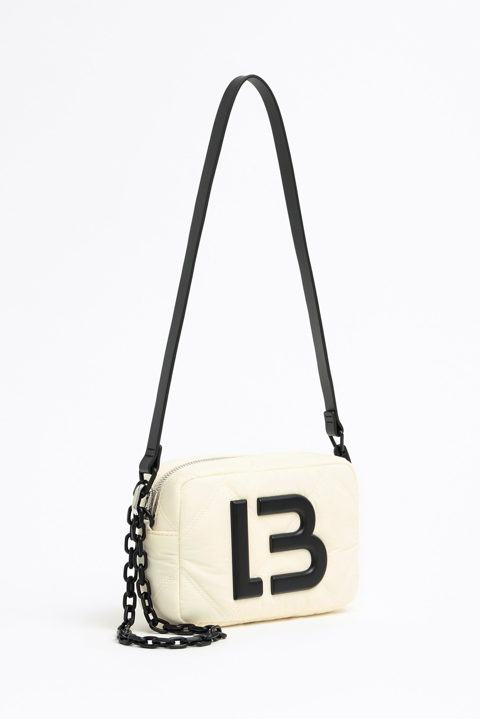 Bolso bandolera S nylon acolchado marfil