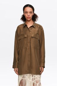 Camisa oversize seda oliva