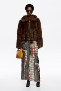 Falda midi recta patchwork marr&oacute;n