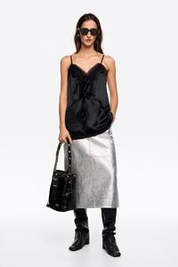 Top recto mix tejidos negro