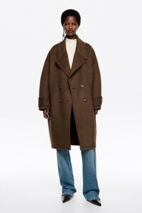 Abrigo maxi solapas doble faz marr&oacute;n oscuro