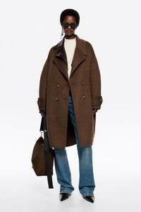 Abrigo maxi solapas doble faz marr&oacute;n oscuro