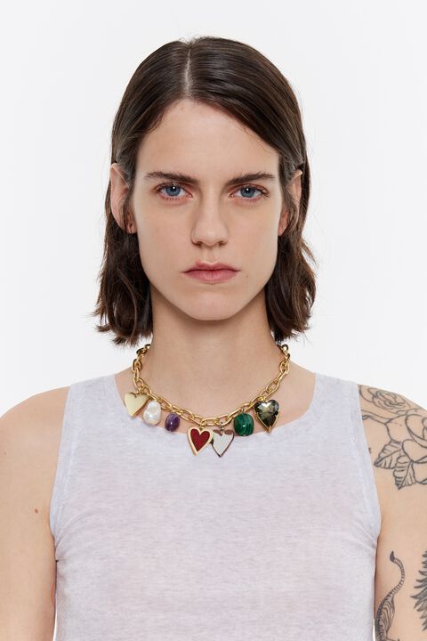 Collar cadena corazones y piedras Collar cadena corazones y piedras
