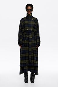 Abrigo cruzado doble faz cuadros caqui