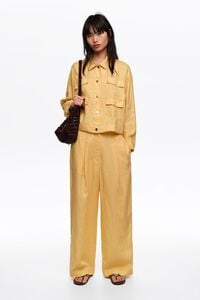 Cazadora boxy lino amarillo