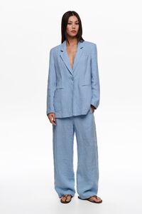 Pantal&oacute;n barrel lino lavado rayas azul claro