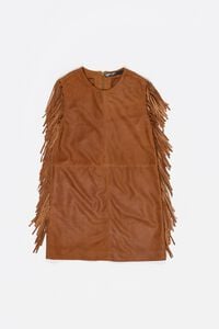 Vestido piel flecos tabaco