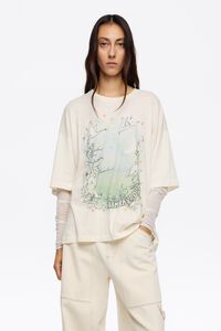 Camiseta mangas tul marfil