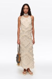 Vestido escote halter flecos marfil