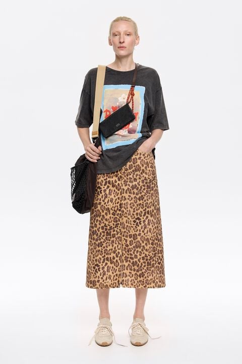 Falda denim línea A Leopard natural Falda denim línea A Leopard natural