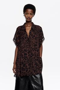 Camisa murci&eacute;lago fluida Leopard Big marr&oacute;n oscuro