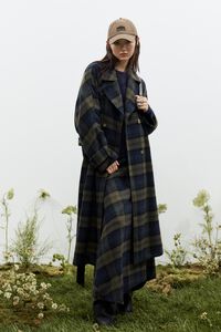 Abrigo cruzado doble faz cuadros caqui