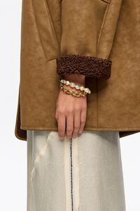 Pulsera doble cadena y perlas bicolor