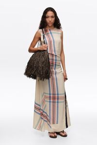 Vestido sisas tira superpuesta lino rayas marfil