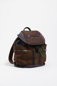 Mochila Pocket gabardina encerada cuadros marr&oacute;n