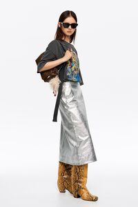 Falda midi piel l&iacute;nea A plata