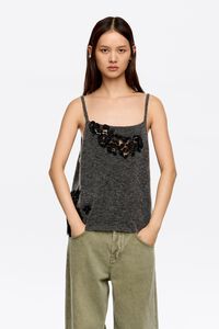 Top mohair encajes gris oscuro