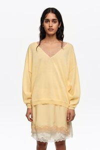 Jersey largo encaje algod&oacute;n lino amarillo claro