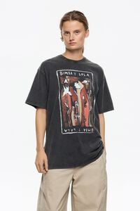 Camiseta maxi larga logo flores negro lavado