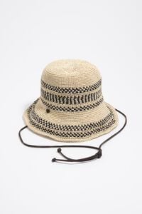 Gorro efecto rafia Ikat natural y negro