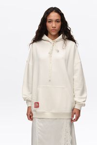 Sudadera capucha oversize bordado blanca