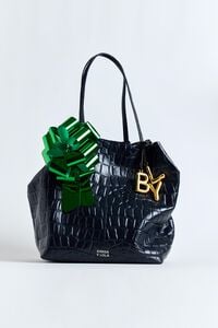 Bolso shopper grande piel grabado cocodrilo azul petróleo