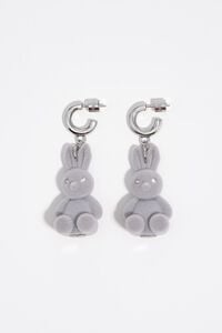 Pendientes aro conejo flocado gris