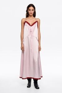 Vestido recto midi mix tejidos rosa