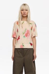 Jersey lino manga corta Ribbon Roses marfil