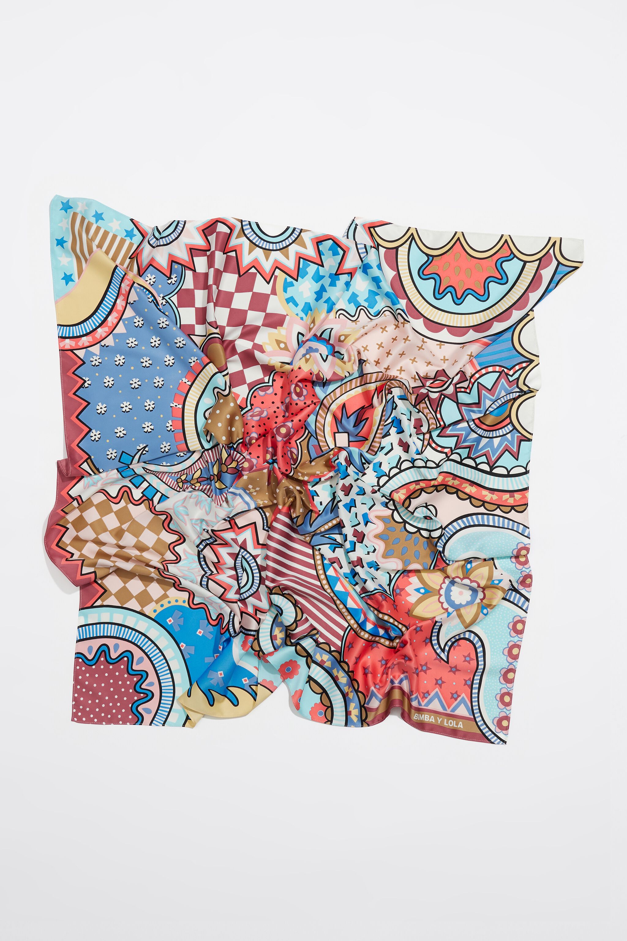 Pañuelo paisley y patchwork estampados multicolor