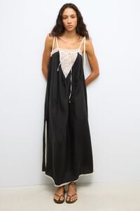 Vestido tirantes encajes seda negro
