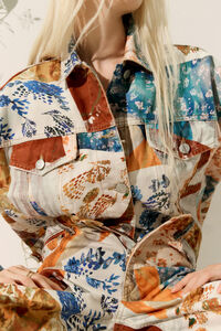 Cazadora denim oversize Patchwork naranja