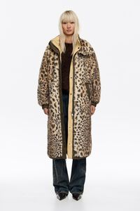 Abrigo reversible largo Leopard beige
