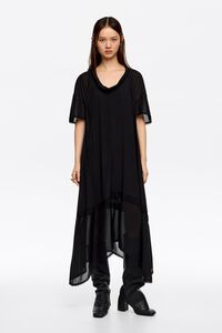 Vestido bimateria l&iacute;nea A negro lavado