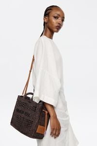 Bolso shopper pequeño rafia chocolate