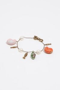 Pulsera perlas, caracolas y peces dorado envejecido