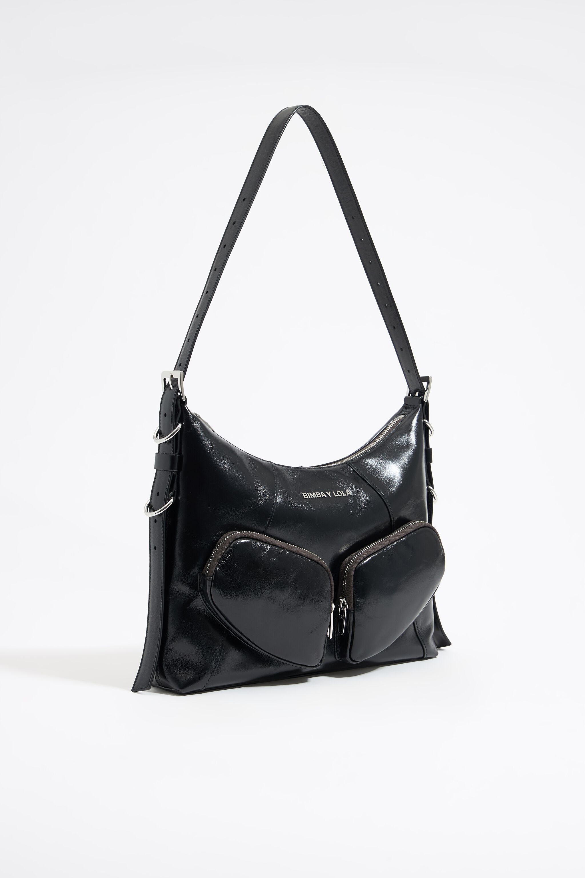 Bolso hobo Pocket grande de piel en color negro