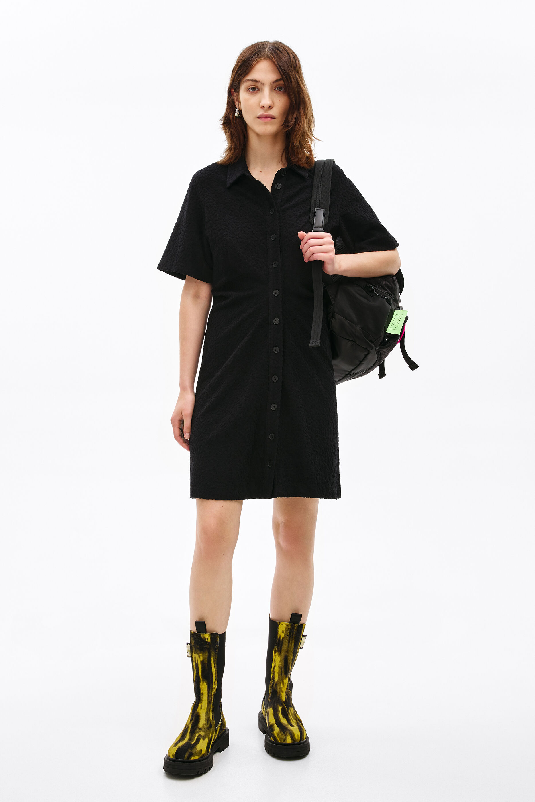 Vestido camisero Animal-Print negro