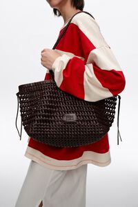 Bolso shopper grande trenzado piel marr&oacute;n oscuro