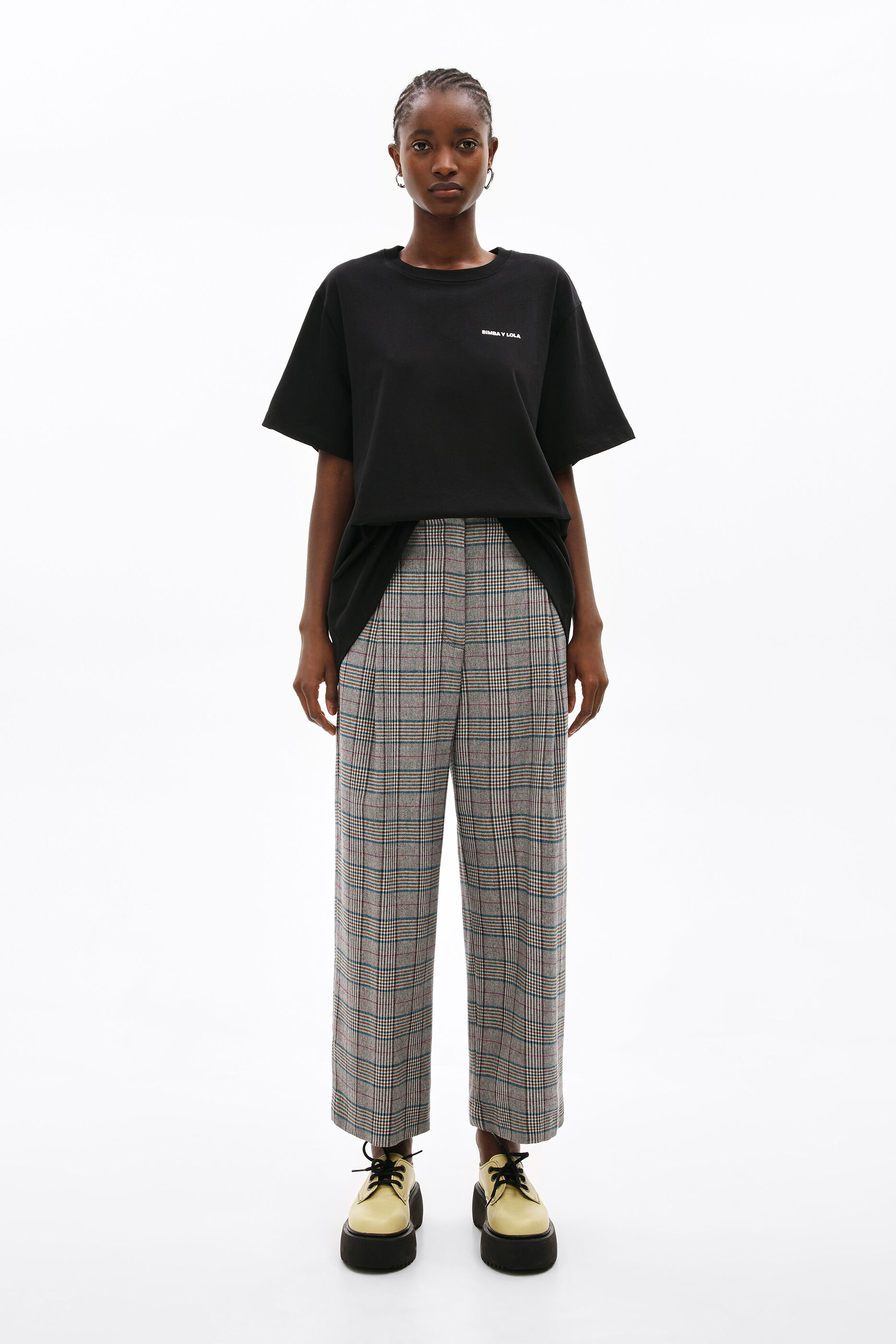 Pantalón culotte cuadros marrón