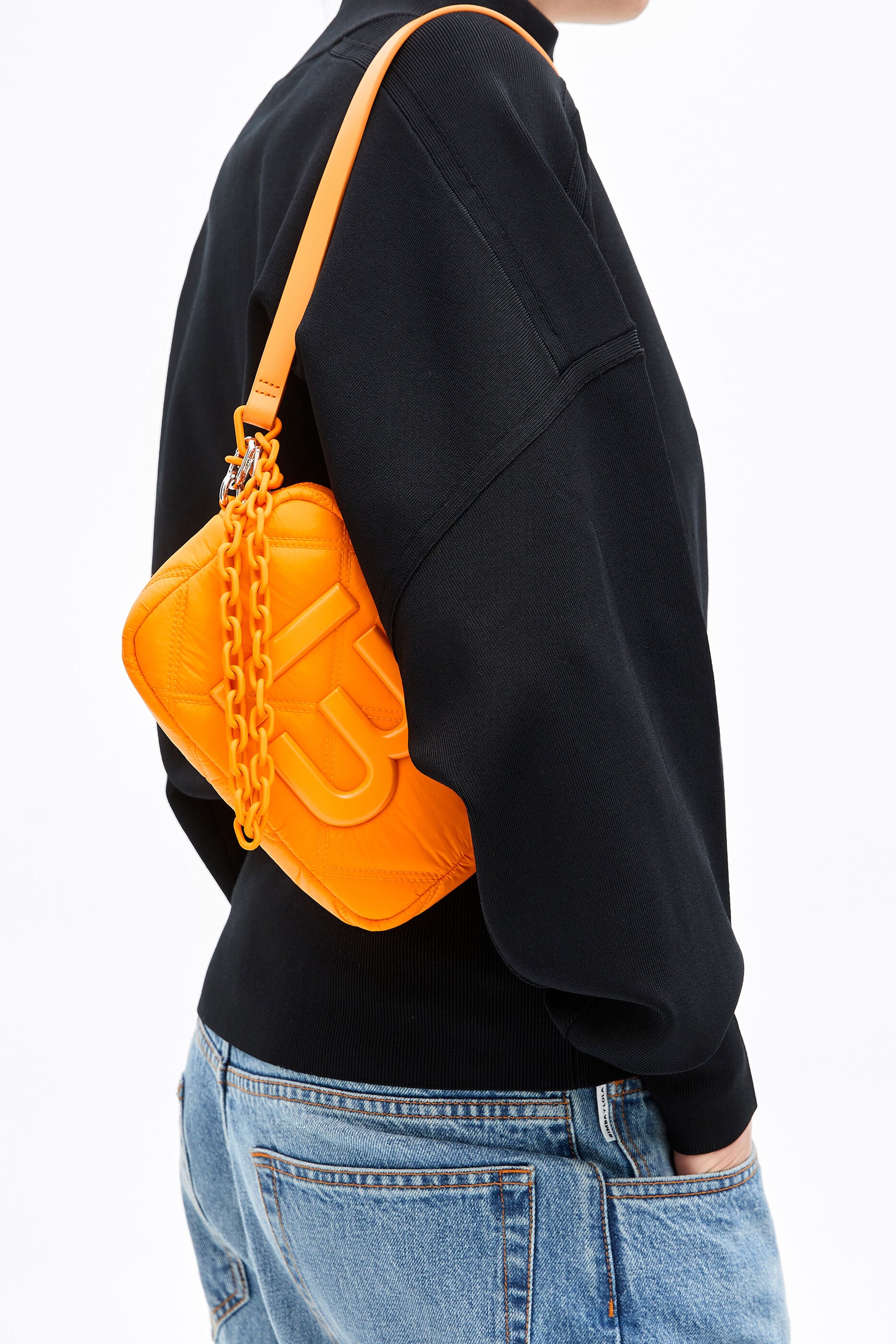 Bolso bandolera S nylon acolchado naranja neón