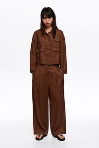 Pantal&oacute;n recto pinzas lino marr&oacute;n lavado